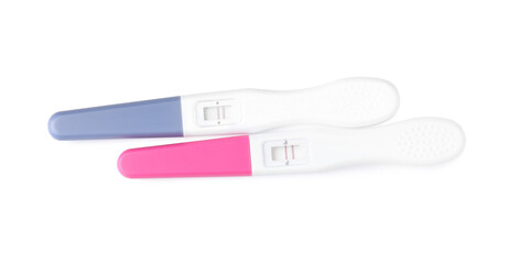 Pregnancy tests isolated on white, top view