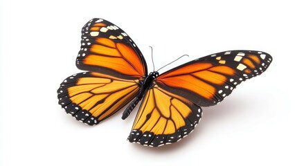 Obraz premium A monarch butterfly with orange and black wings on a white background.