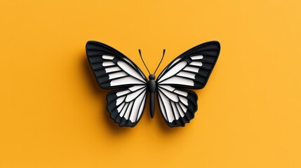 Obraz premium Black and white butterfly on yellow background.