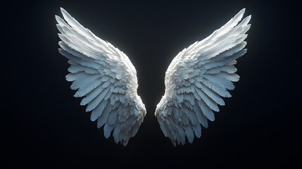 White angel wings on a black background, front view