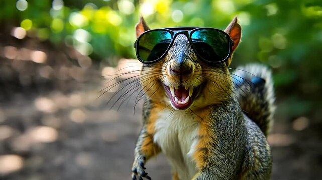 Squirrel Enjoying a Sunny Jog in the Park With Stylish Sunglasses Generative AI