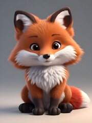 Fototapeta premium Cute 3D Illustration of a Fluffy Red Fox Sitting