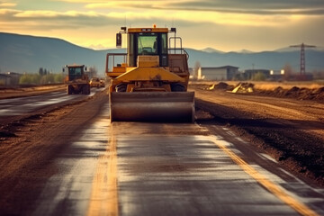 Road construction with heavy machinery