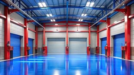 Fototapeta premium Empty garage auto shop with red and blue color grading macro shot