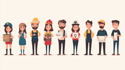 Set of characters of men and women of various professions. People working in various fields of work