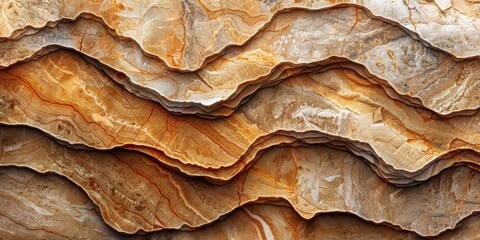 The breathtaking layers of sedimentary rock formations in a close-up photograph showcasing intricate patterns and textures with warm earthy tones, exemplifying the beauty and complexity of natural