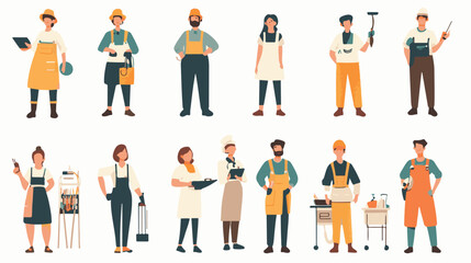 Set of characters of men and women of various professions. People working in various fields of work
