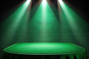 Empty green casino poker table cloth with spotlight Low Angle