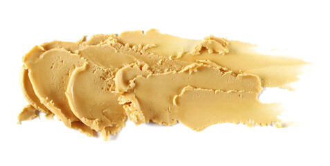 Peanut butter spread isolated on white, top view