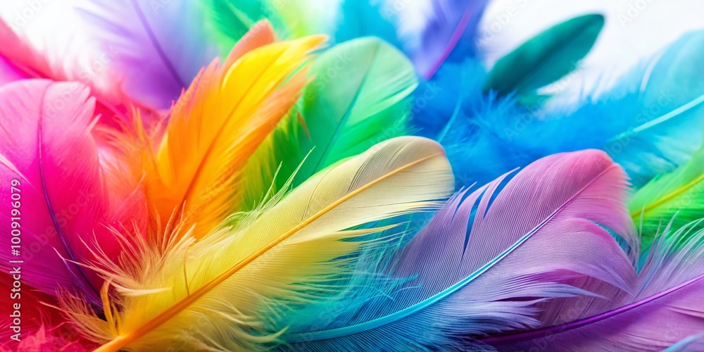 Poster delicate feathers in soft pastel colors displayed on a white background for nature and texture art