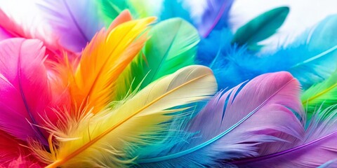 Fototapeta premium Delicate Feathers in Soft Pastel Colors Displayed on a White Background for Nature and Texture Art