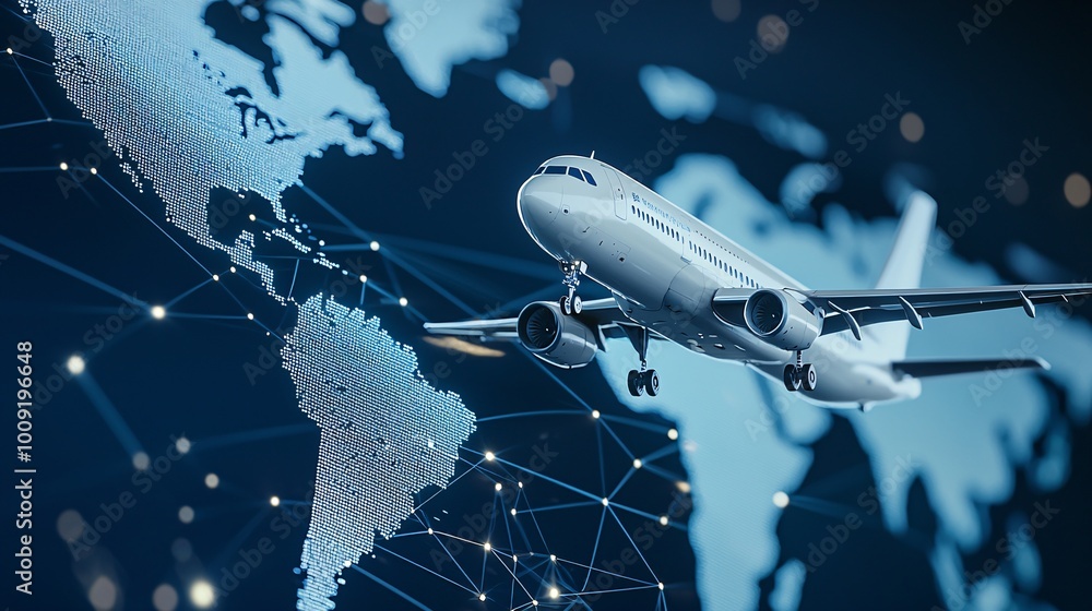 Poster global flight tracking network - satellite signals and cloud-based aviation monitoring systems for s