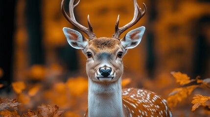 Close-up Portrait of a Deer in Autumn Forest