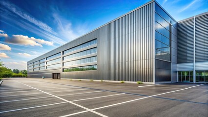 Obraz premium Empty parking lot in front of modern building with aluminium cladding