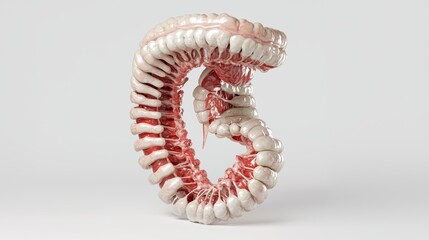 A 3D model of the large intestine, with the ascending, transverse, descending, and sigmoid colon highlighted and connected to the rectum.