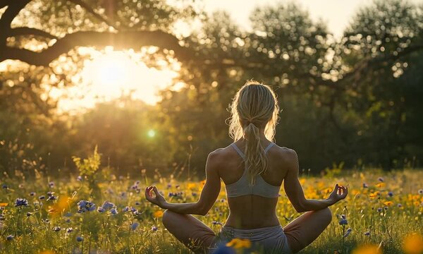 woman meditating in yoga pose
