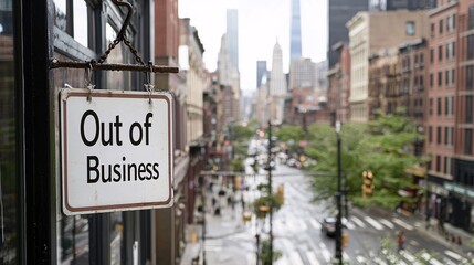 Retail Sector Crisis Aerial View of Closed Storefronts with Out of Business Signs - E-Commerce Growth Amid Economic Adjustment