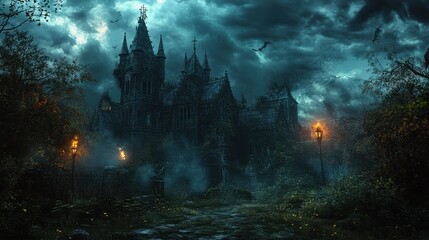 Enchanting Gothic Castle in a Mystical Landscape