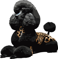 Black Standard Poodle with Leopard Grooming Style in Artistic Illustration