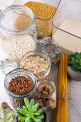 Zero waste storage concept with groats in jars