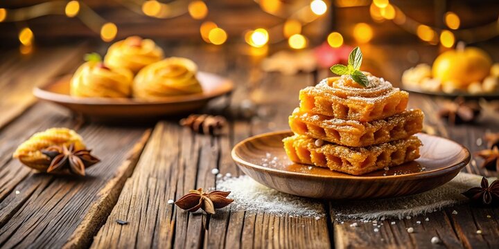 Deliciously Sweet Sachima Dessert with Crispy Texture and Golden Brown Color on a Rustic Wooden Table