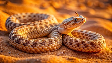 Naklejka premium Desert Sidewinder Snake Camouflaged in Sandy Terrain with Unique Patterns and Textures in Nature