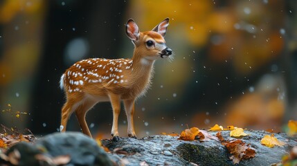 Fototapeta premium Fawn in Autumn Forest