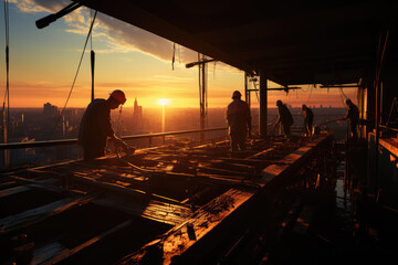 pouring concrete pump on skycrapers construction
