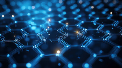 Obraz premium dynamic view of hexagonal network illuminated by blue lights, showcasing intricate connections and futuristic design. This evokes sense of advanced technology and innovation