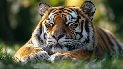 Fototapeta premium Majestic Tiger Resting in the Grass