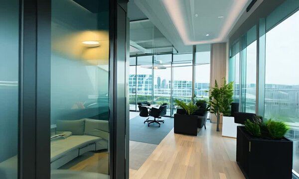 Interior Walkthrough of a Contemporary Office Building with Clean Lines