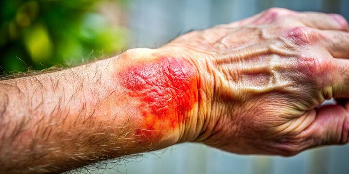 Detailed close-up of a human wrist showing inflammation associated with peritendinitis condition