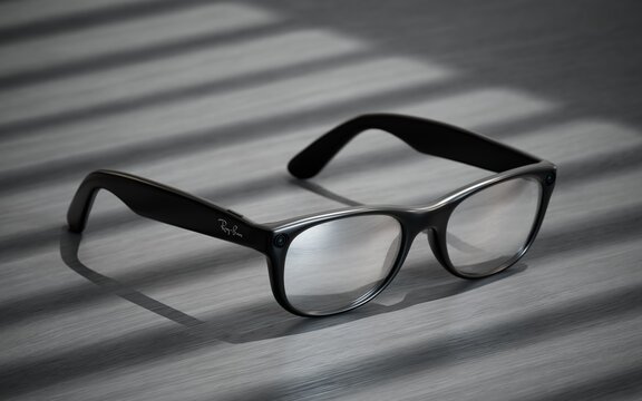 Meta Glasses with Ray Ban logo and the built-in camera. Calgary Alberta Canada October 3 2024	
