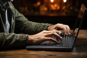 Male hands typing on the laptop keyboard