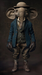 Fototapeta premium A humanoid elephant dressed in and wearing shoes