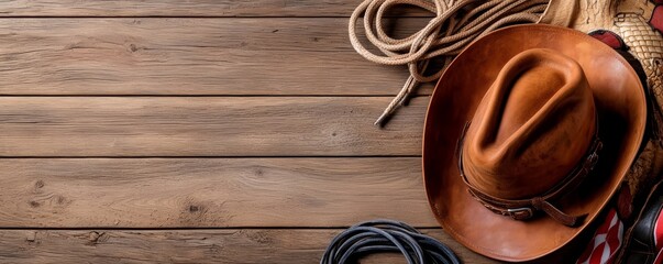 Western-themed event poster with wood and leather textures, invoking cowboy culture and rodeo vibes.
