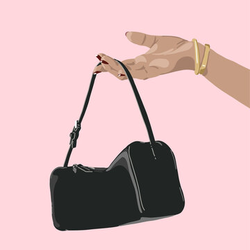 Illustration of a woman's hand holding a shoulder bag