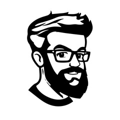 Cartoon-style bearded man with glasses logo. Perfect for avatars, branding, and modern illustrations.