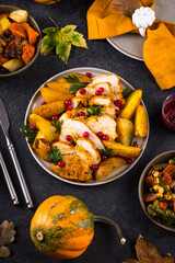 Traditional Thanksgiving day dinner with turkey