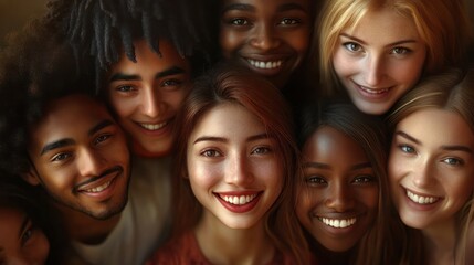 Fototapeta premium Different races people, multicultural group of young modern people, mixed group of multicultural people look camera, happy people, smile, smiling people