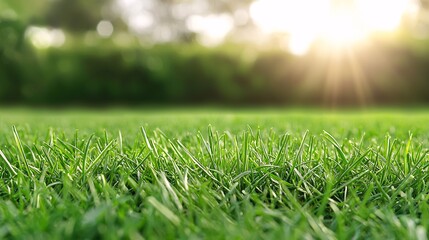 Naklejka premium Eco-Friendly Garden Paradise - Manicured Lawns and Sustainable Landscaping Harmonizing with Nature Under Bright Sunlight