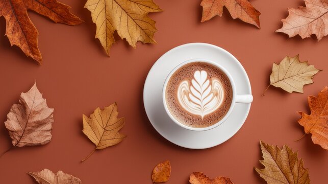 Seasonal coffee shop menu featuring warm, brown tones and leaf motifs to highlight fall specials.