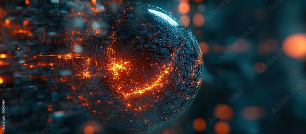 Canvas Prints abstract sphere with glowing orange lines