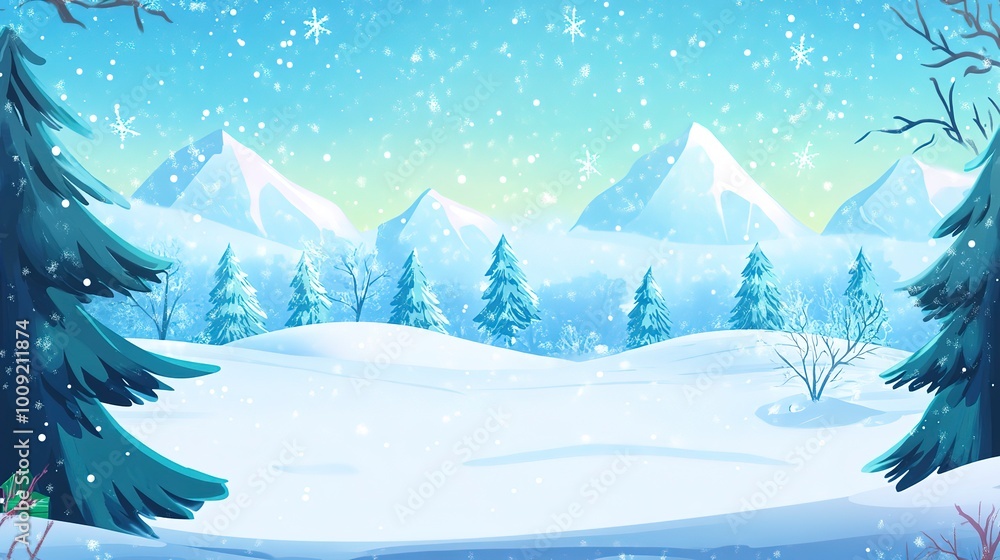 Poster Winter snowy landscape background for christmas or new year holidays 