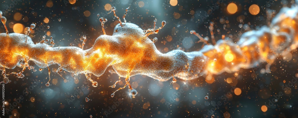 Poster abstract 3d rendering of a glowing chain-like structure.
