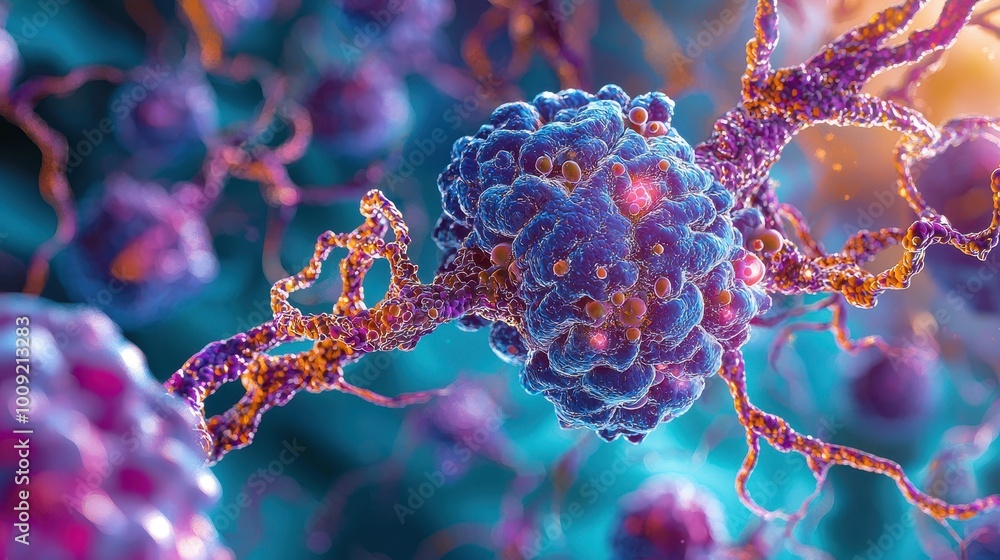 Aufkleber close-up of a colorful, abstract cell with a complex structure.