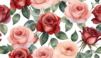 Watercolor style roses in romantic shades of pink and red for Valentine's Day