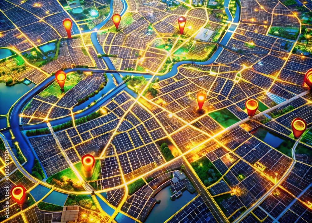 Poster detailed map with callout highlights for navigation and location identification in urban areas