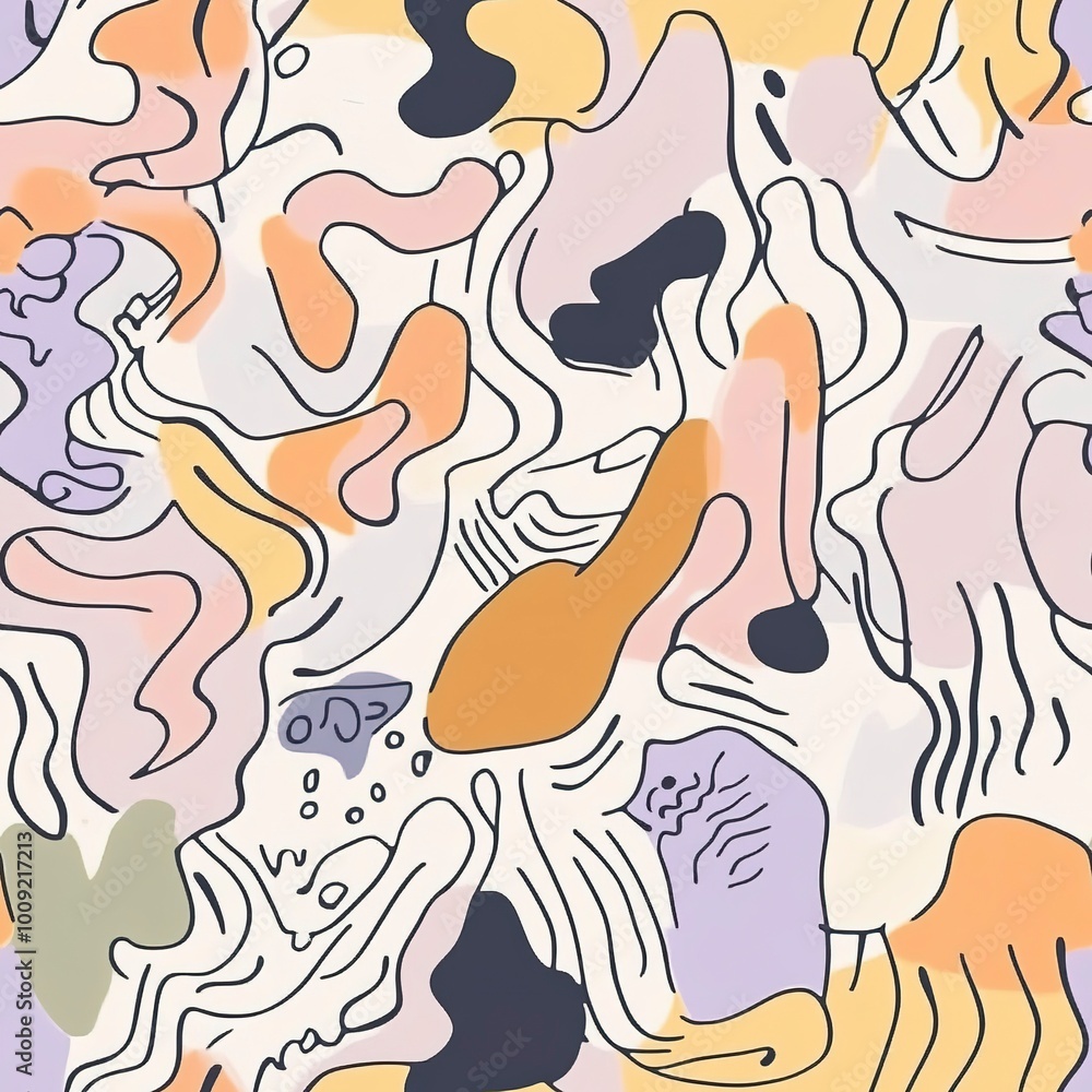 Poster abstract seamless pattern with drawing in doodle style.