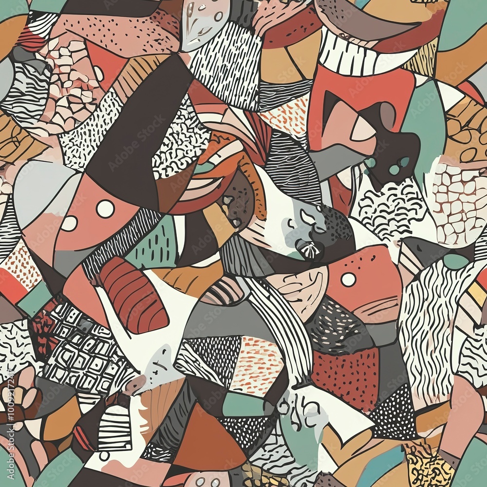 Poster abstract seamless pattern with drawing in doodle style